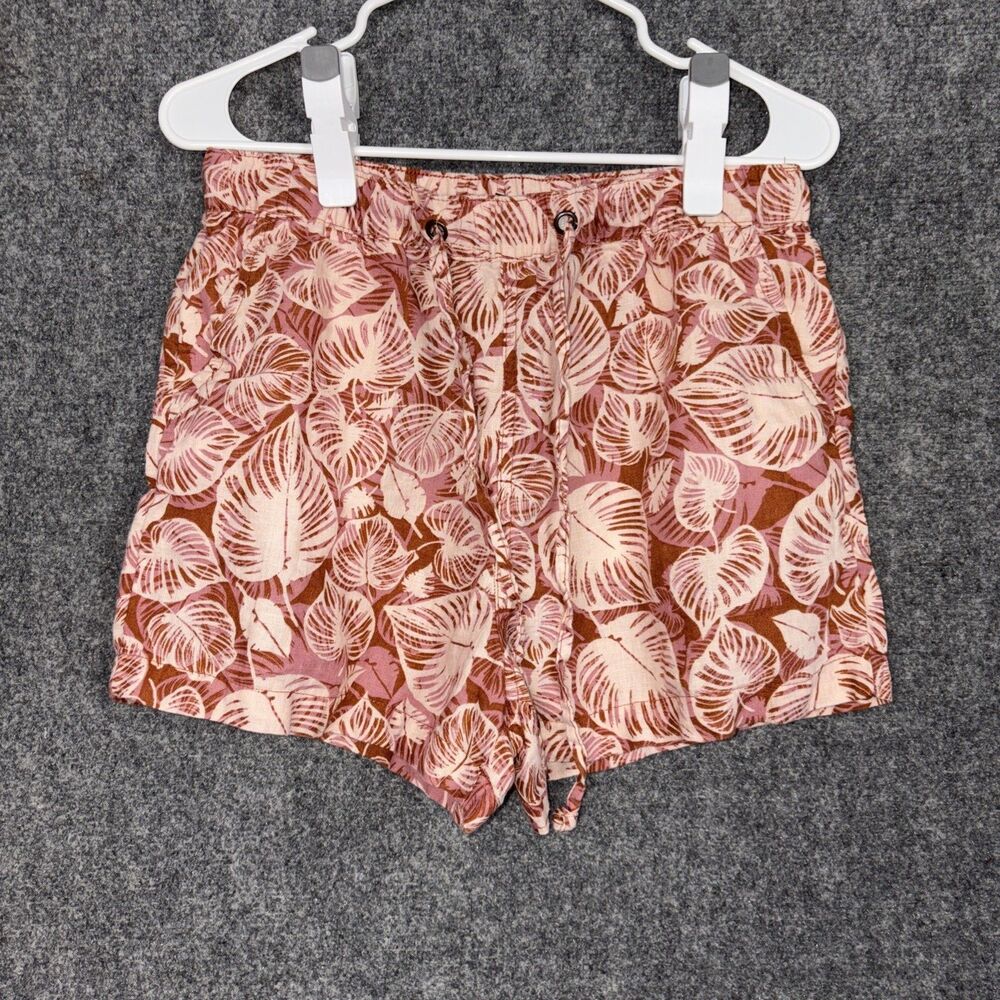 Tahari Shorts Womens Size M Brown Leaf Linen casual Beach Vaca